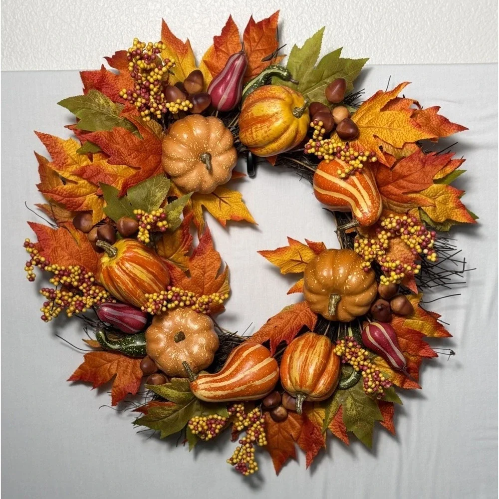 Fall Wreath Pumpkins Farmhouse Thanksgiving Autumn Decor